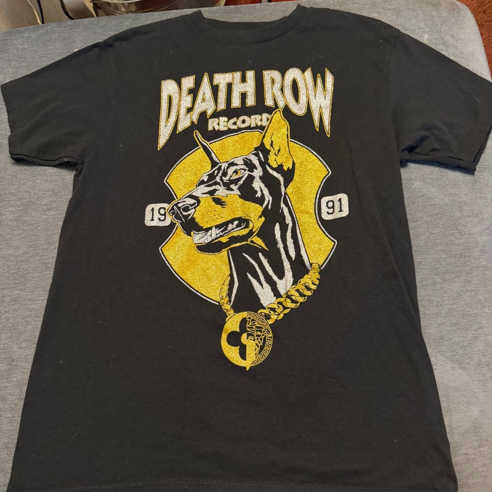 Death Row Records Doberman Glitter Graphic T-Shirt Black Mens Medium Hip Hop Tee